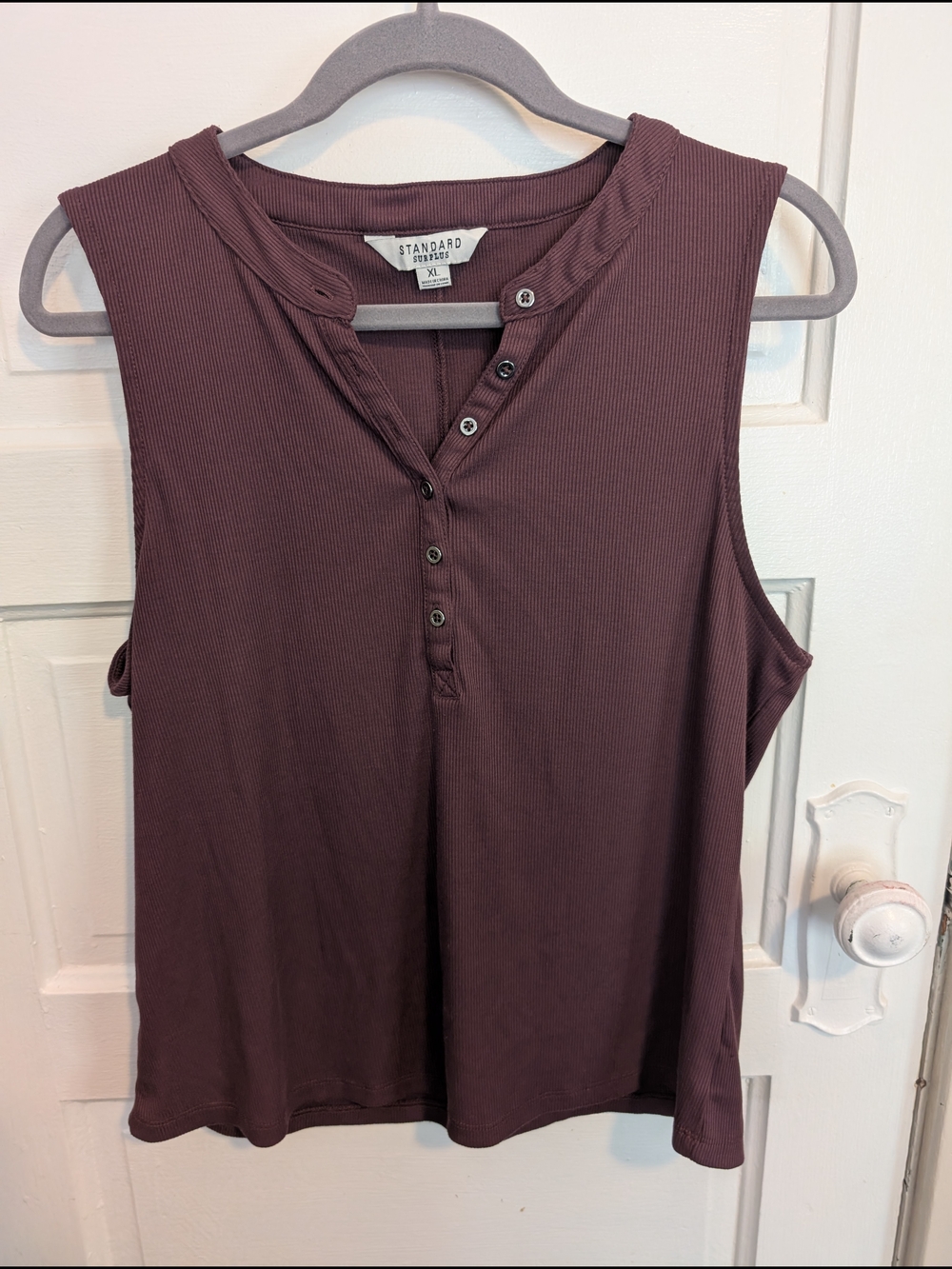 Chocolate Sleeveless Henley Tank Top Standard Surplus